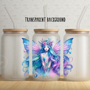 Feenglasdosenverpackung, 16-Unzen-Libbey-Glasdosen-Becher-Sublimationsdesign, Garten-Feenblumenelfe, Märchen-Libbey-Glasverpackung, Digital