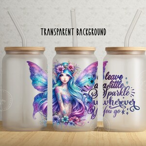 Feenglasdosenverpackung, 16-Unzen-Libbey-Glasdosen-Becher-Sublimationsdesign, Garten-Feenblumenelfe, Märchen-Libbey-Glasverpackung, Digital