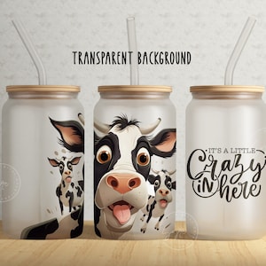 Crazy Cow Becherverpackung, süße Kuhkaffeetasse, Babykuhkaffeeglasverpackung, 16 oz Libbey Glasdosenbecher, Kuhdruck, Tierdruck, Digital