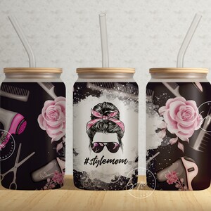 Mothers Day Gift, Floral 16 oz Libbey Glass Can Tumbler Sublimation Design, Mom Life Tumbler, Best Mom Ever Tumbler, Hair Stylist Design