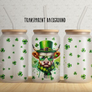 St Patricks Day Highland Cow, Animal Beer Can Glass, Patrick’s Day Libbey Cup 16oz Libbey Glass Can Tumbler Sublimation Design, Fichier numérique
