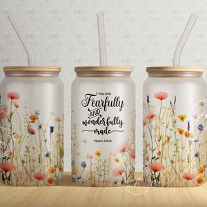 Motivational Christian Tumbler Wrap, WildFlower Tumbler, Bible Verse Glass Can, Religious, 16 oz Libbey Glass Jar Sublimation, Digital File