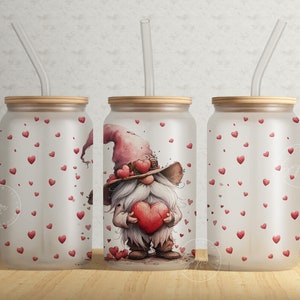 Gnom Valentinstag Tumbler Wrap PNG, 16 oz Libbey Glass Can Tumbler Sublimationsdesign, Herz Liebe Tumbler, Geschenke für Sie, digitale Datei