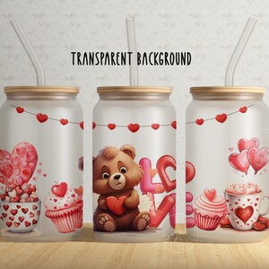 Bär Valentinstag Becher wickeln PNG, 16 Unzen Libbey Glas Dose Sublimation Design, Herz Liebe Becher, Geschenke für sie, digitaler Download