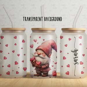 Gnom Valentinstag Tumbler Wrap PNG, 16 oz Libbey Glass Can Tumbler Sublimationsdesign, Herz Liebe Tumbler, Geschenke für Sie, digitale Datei