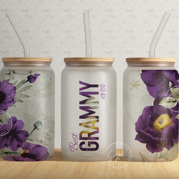 Best Grammy Ever, Gift for Grandmother, Mothers Day Gift Tumbler, Floral 16 oz Libbey Glass Can Tumbler Sublimation Design, Grammy Tumbler