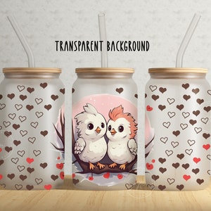 Valentinstag Tumbler Wrap PNG, 16 Unze Libbey Glass Can Tumbler Sublimationsdesign, Huhn, Liebesbecher, Geschenke für Sie, digitale Datei