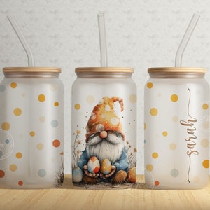 Gnome Easter Tumbler Wrap PNG, 16oz Libbey Glass Can Tumbler Sublimation Design, Cute Gnome With Egg Beer Can Glass, Easter Hunting, Digital