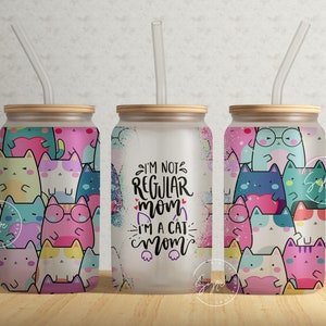 Cat Mom, 16 oz Libbey Glass Can Tumbler Sublimation Design PNG, Mothers day Gift, Cat Sublimation Wrap png, Cat Lover Gift