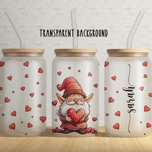 Gnom Valentinstag Tumbler Wrap PNG, 16 oz Libbey Glass Can Tumbler Sublimationsdesign, Herz Liebe Tumbler, Geschenke für Sie, digitale Datei