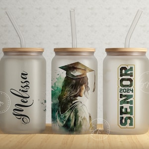Graduation 2024 Tumbler, Add Your Text, 16 oz Libbey Glass Can Tumbler Sublimation Design, Senior 2024, Watercolor Design, Graduation Wrap