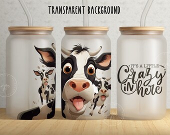 Crazy Cow Tumbler Wrap, Cute Cow Coffee Cup, Baby Cow Coffee Glass Wrap, 16 oz Libbey Glass Can Tumbler, Cow Print, Animal Print, Digital