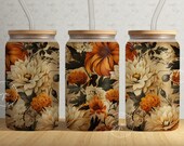 Autumn Fall Flowers, Boho Floral Wrap, 16 oz Libbey Glass Jar Tumbler Sublimation Wrap Design, Flower Glass Can Design, Wild Flower, Digital