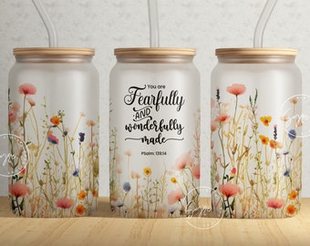 Motivational Christian Tumbler Wrap, WildFlower Tumbler, Bible Verse Glass Can, Religious, 16 oz Libbey Glass Jar Sublimation, Digital File
