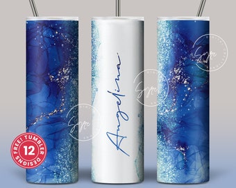 Add Your Own Name, Marble Gold Tumbler, Skinny Tumbler 20 oz Design Wrap PNG, Seamless Sublimation Design, Skinny Travel Tumbler