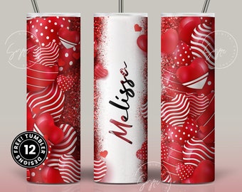 Valentine's day Tumbler, Add Your Name, Red Heart Design, Skinny Tumbler 20oz Design Wrap, Valentine Design, Seamless Sublimation Design PNG