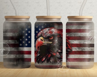 USA flag tumbler, Eagle Tumbler, 4th of July, Patriotic Tumbler Wrap, 16oz Libbey Glass Can Tumbler Sublimation Design, fathers day gifts