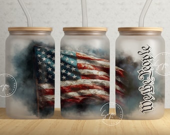 USA flag tumbler, American flag, 4th July, Patriotic Tumbler Wrap, 16oz Libbey Glass Can Tumbler Sublimation Design, 16 oz Glass Can