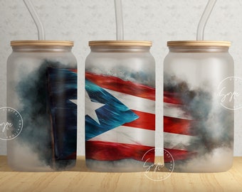Puerto Rico flag tumbler, Puerto Rico Tumbler, Patriotic Tumbler Wrap, 16 oz Libbey Glass Can Tumbler Sublimation Design, 16 oz Glass Can
