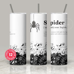 スパイダー定義タンブラーデザイン、20オンススキニータンブラーラップ、昇華デザインテンプレートPNG、ハロウィーンの不気味なストレートトラベルタンブラー
