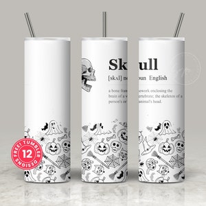 Skull Definition Tumbler Design, 20 oz skinny tumbler wrap, Sublimation design template PNG, Halloween Spooky Straight Travel Tumbler