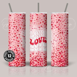 Valentijnsdag Tumbler, Love Tumbler, Glitter Heart Skinny Tumbler 20 oz Design Wrap, Couples Tumbler Gift, Seamless Sublimation Design PNG