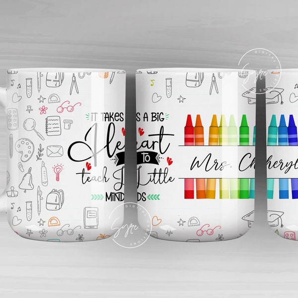 Rainbow Crayons Teacher Mug Wrap PNG, Ajouter le nom de l'enseignant, Teacher Sublimation Mug Wrap, 11 & 15 Oz Mug Cricut Press Sublimation Wrap