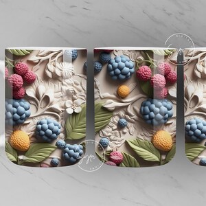 3D Fruits Mug, 3D Flower Mug, Berries Design, Wedding Mug Design, 3D Mural Mug, 11 & 15 Oz Mug Sublimation Wrap, Digital Download