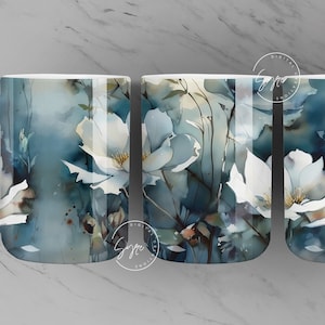 Alcohol Ink Floral Wrap, Floral Mug PNG, Wild Flower Mug Sublimation, Watercolor Flower Mug, 11 & 15 Oz Mug Sublimation Wrap, Digital File