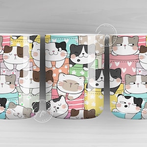 Cute Cats Mug Design, Cute Cats Sublimation Wrap, Cat Mug Wrap, Gift for Christmas Holiday, 11 & 15 Oz Mug Cricut Press Sublimation Wrap