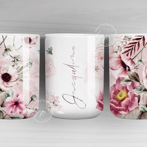 Floral Mug Wrap, Add Your Name Mug Design, Flower Sublimation Wrap, 11 & 15 Oz Mug Cricut Press Sublimation Wrap, Mug Gift Idea,  mug png