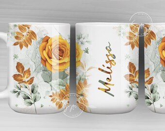 Floral Mug Wrap, Add Your Name Mug Design, Flower Sublimation Wrap, 11 & 15 Oz Mug Press Sublimation Wrap, Mug Gift Idea,  Mug png