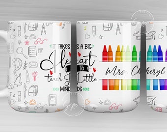 Rainbow Crayons Teacher Mug Wrap PNG, Add Teacher Name, Teacher Sublimation Mug Wrap, 11 & 15 Oz Mug Cricut Press Sublimation Wrap