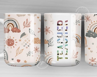 Teacher Mug Wrap PNG, Add Teacher Name, Rainbow Boho Design, Teacher Sublimation Mug Wrap, 11 & 15 Oz Mug Cricut Press Sublimation Wrap