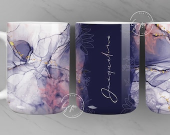 Marble Floral Gold Abstract Sublimation Mug Wrap, Add Your Own Name, Marble Mug Wrap Pattern, 11 & 15 Oz Mug Press Sublimation Wrap