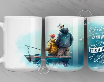 Fishing Mug Wrap PNG, Fishing Gift for Men, Best Fishing Dad Ever, Fathers Day Mug, Gift for Husband Boyfriend, 15 oz and 11 oz mug template