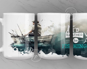 Fishing Mug Wrap PNG, Fishing Gift for Men, Best Fishing Dad Ever, Fathers Day Mug, Gift for Husband Boyfriend, 15 oz and 11 oz mug template