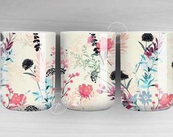 Wild Flower Print Mug Design, Floral Sublimation Wrap, Earthy Boho Floral Mug Wrap, Printable 11 & 15 Oz Mug Cricut Press Sublimation Wrap