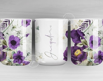 Floral Mug Wrap, Add Your Name Mug Design, Flower Sublimation Wrap, 11 & 15 Oz Mug Cricut Press Sublimation Wrap, Mug Gift Idea,  mug png