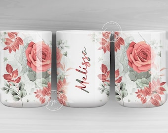 Floral Mug Wrap, Add Your Name Mug Design, Flower Sublimation Wrap, 11 & 15 Oz Mug Press Sublimation Wrap, Mug Gift Idea,  Mug png