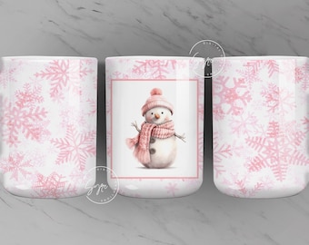 Snowman Mug wrap PNG, Christmas Mug Wrap, Gift for Christmas Holiday, 11 & 15 Oz Mug Press Sublimation Wrap, Pink Christmas, Digital File