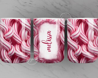 Candy Cane Mug Design, Add Your Own Text, Christmas Mug Wrap, Gift for Christmas Holiday, 11 & 15 Oz Mug Press Sublimation Wrap, Digital