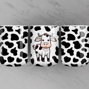 Cartoon Baby Cow Mug Wrap, Cow Print Mug Design, Coffee Mug Sublimation, Animal Pattern Mug Print, 11 & 15 Oz Mug Press Sublimation, Digital