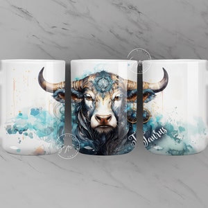 Kubek zodiaku Byk PNG, znak astrologiczny, konstelacja, znak zodiaku, horoskop, 11 i 15 uncji sublimacja kubka, projekt prasy do kubków, cyfrowy