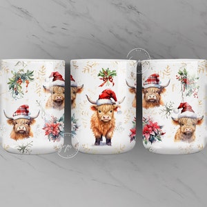 Christmas Mug Wrap PNG, Baby Highland Cow Mug Sublimation, Gift for Christmas Holiday, 11 & 15 Oz Mug Press Sublimation Wrap, Digital File