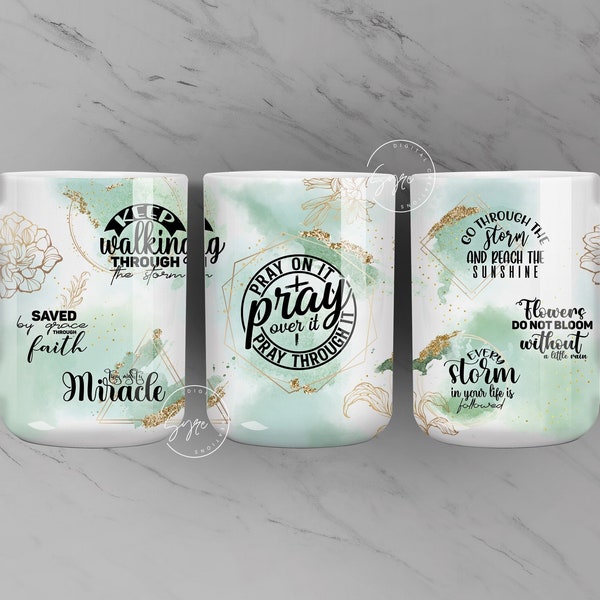 Bible Verse Mug Wrap, Pray Pray Pray, Religious Mug Design, Motivational Christian Mug Wrap, 11 & 15 Oz Mug Press Sublimation, Digital File