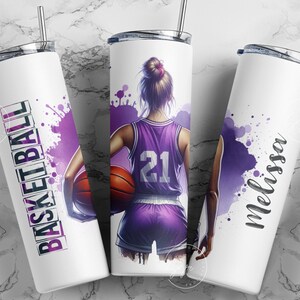 Basketball 20 oz Skinny Tumbler png, Basketball Tumbler Wrap png, Sports Designs, Add Your Own Name, Watercolor Design, Digital Download