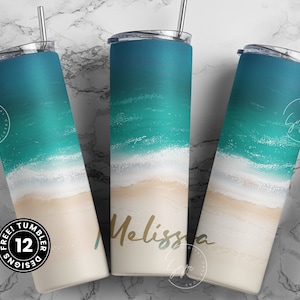 Beach Tumbler Design, 20 Oz skinny tumbler Sublimation wrap, Summer Vacation Design, Ocean Summer Vibes, Add Your Name, Digital Download