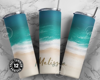 Beach Tumbler Design, 20 Oz skinny tumbler Sublimation wrap, Summer Vacation Design, Ocean Summer Vibes, Add Your Name, Digital Download