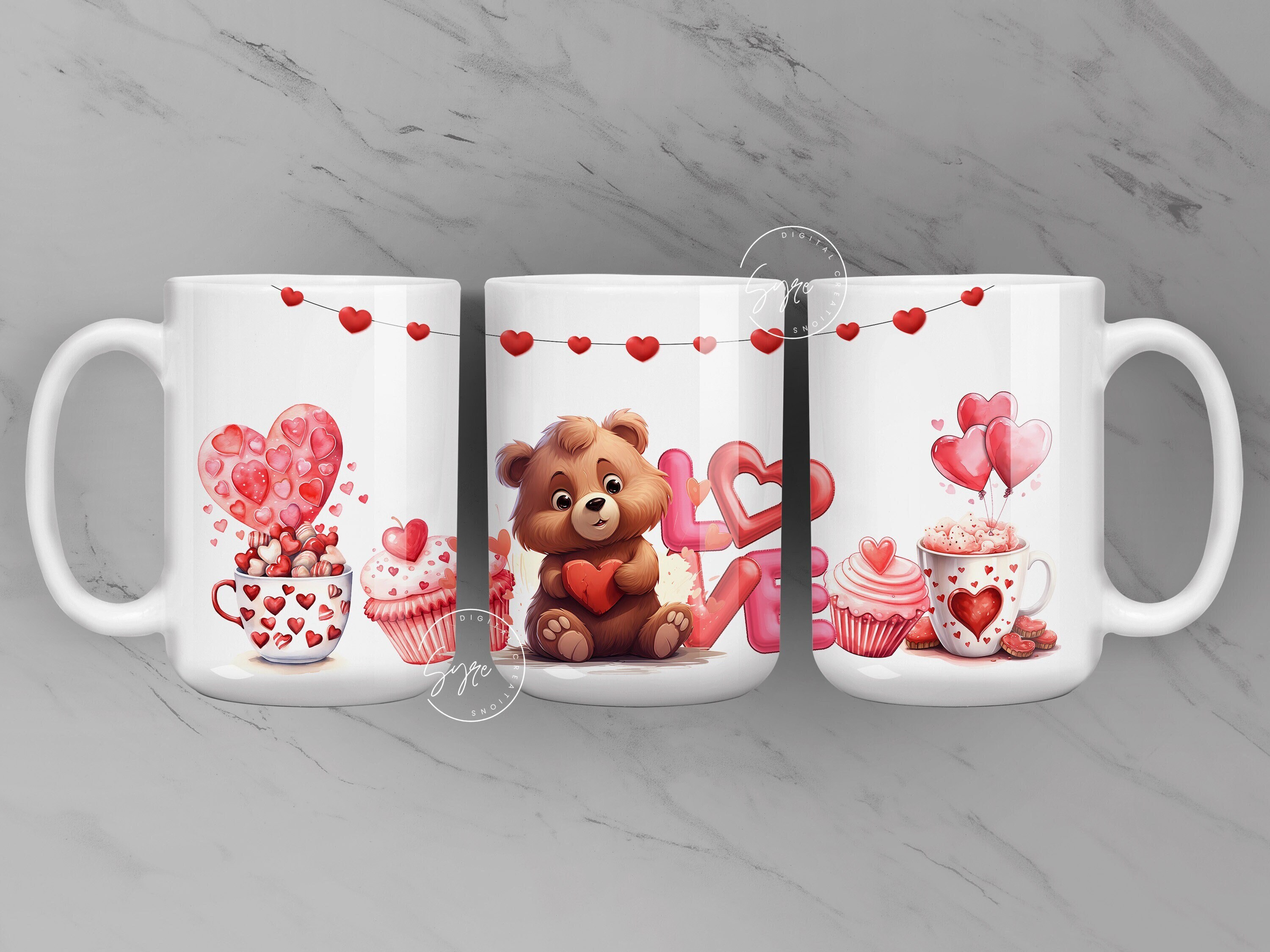 Valentine's day Mug Wrap PNG, Heart Coffee Mug, Gifts for Her, 11 & 15 Oz Mug Press Sublimation, Love Couple Mug Wrap Template, Digital